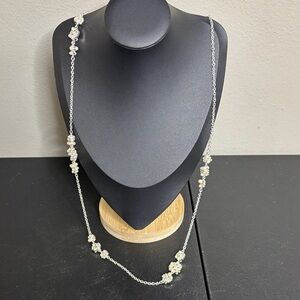 Swarovski Long Pearl and Stones Elegant Silver Tone Necklace​